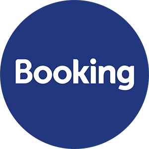 Ein blaues, rundes Logo mit dem Wort „Booking“ in fetten weißen Buchstaben. Das Design ist schlicht und in einer modernen Schriftart gehalten, was ein professionelles und zeitgenössisches Gefühl vermittelt – eine perfekte visuelle Empfehlung für moderne Unternehmen.